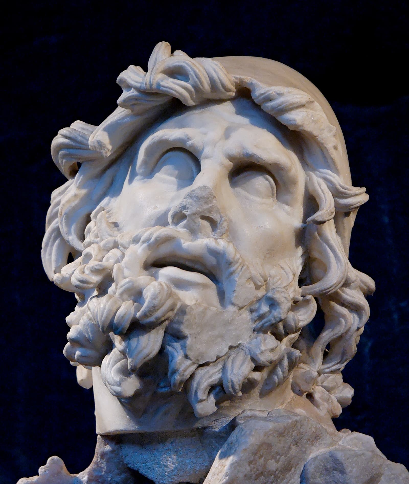 Roman marble head of Odysseus in a sailor's cap, found at Sperlonga